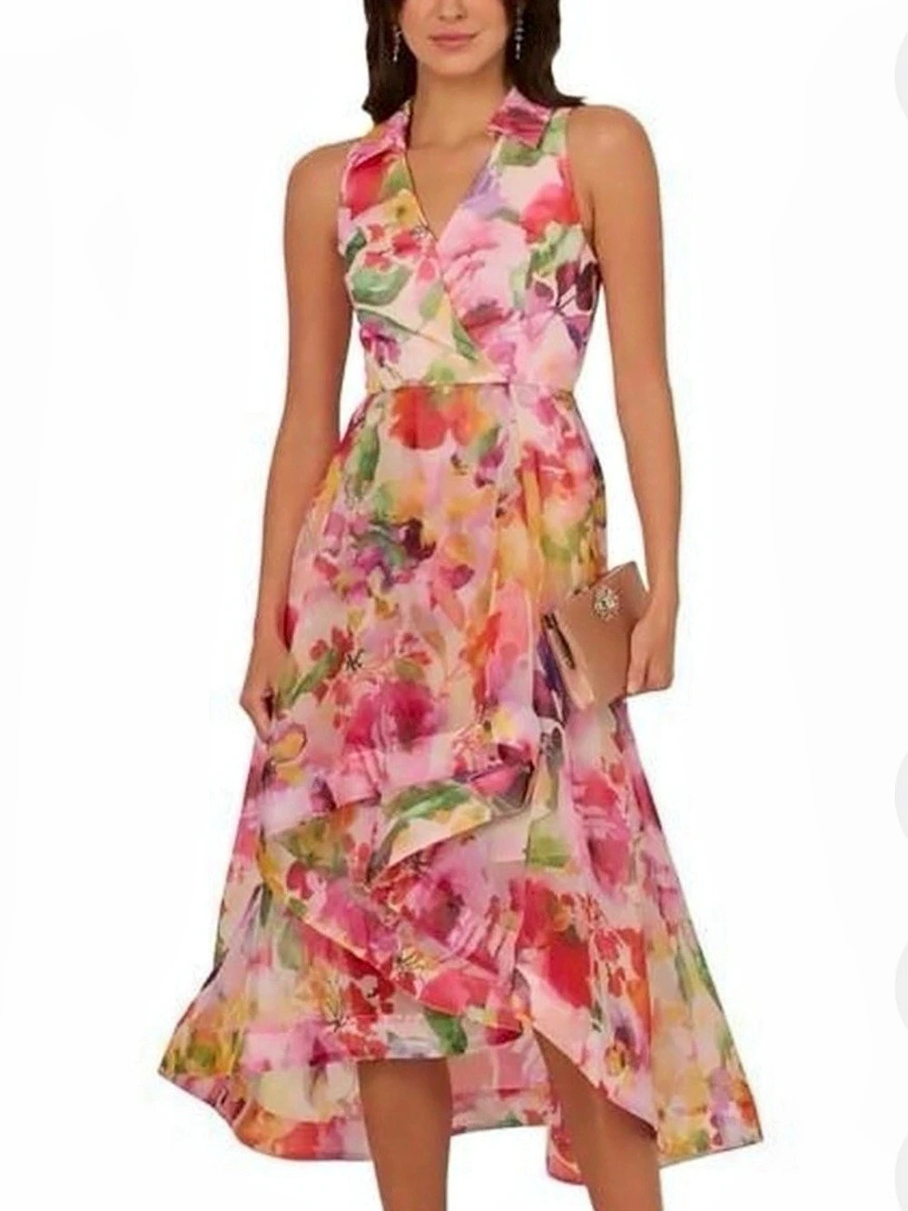 Kasper Floral Midi Dress in Pink & Multicolor Like New